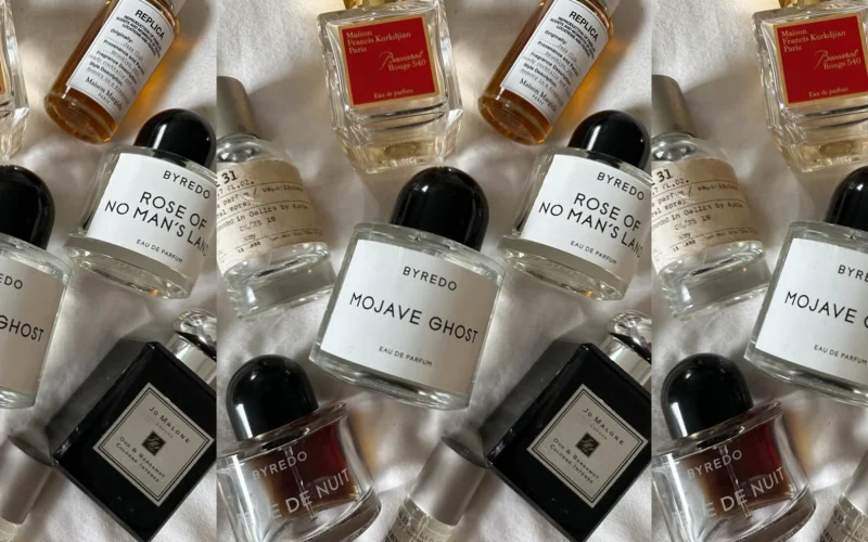 Luxury perfume bottles from Byredo Jo Malone Kurkdjian Margiela