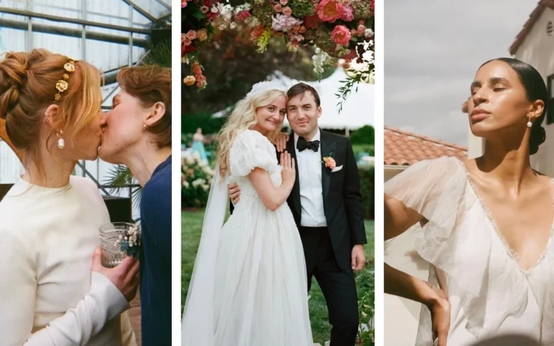 Bride wearing sleek low bun with twisted detail