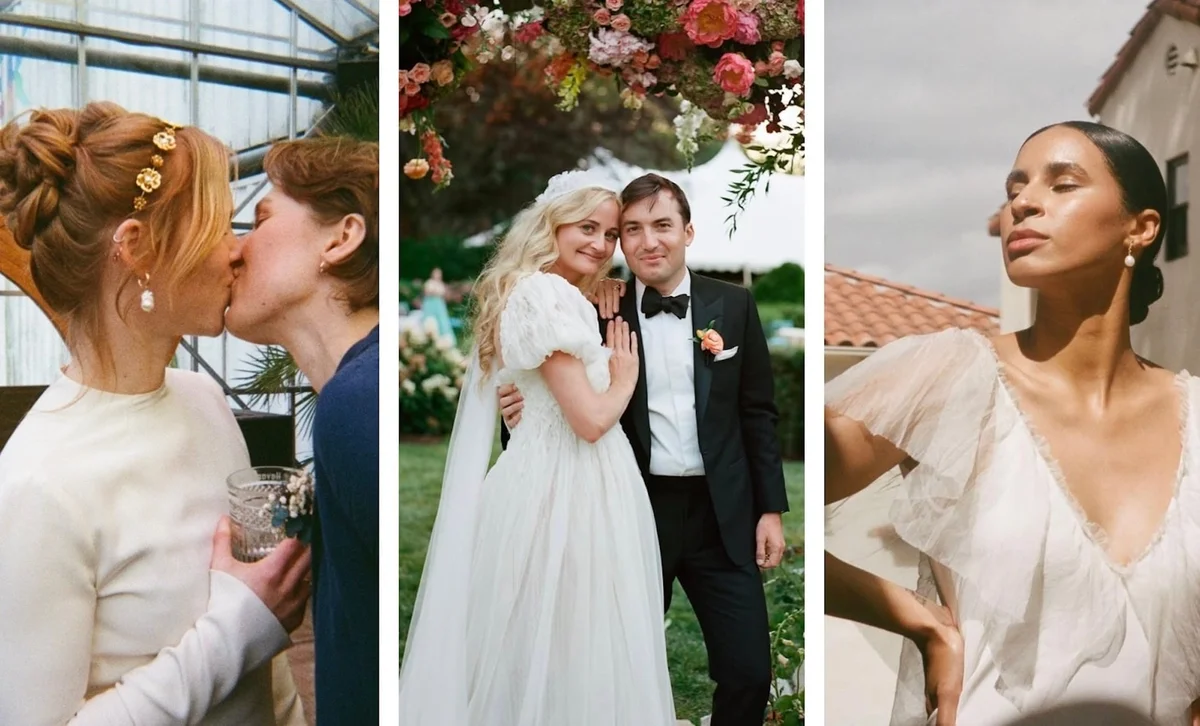 Bride wearing sleek low bun with twisted detail