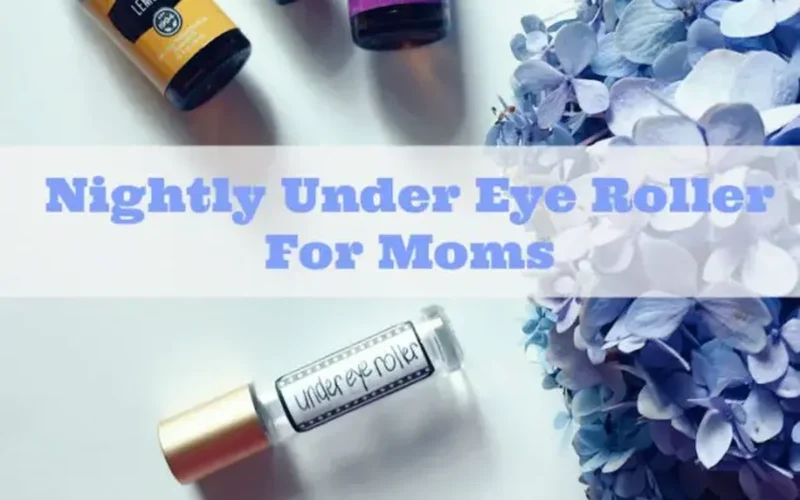 Essential oils, roller bottle, and almond oil for under eye treatment